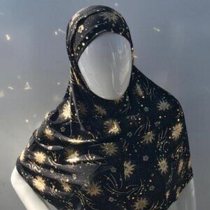 2 Piece Adult Extra Long Hijab Black and Gold Burst